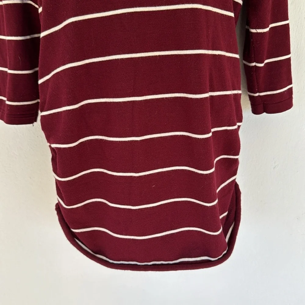 Pink Rose maroon white stripe cowl neck 3/4 sleeve long tunic sweater size large